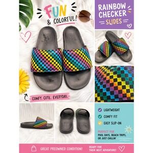 Vans Costa Rainbow Checkerboard Slide Sandals Size 8 Pool Beach Slip On Slides